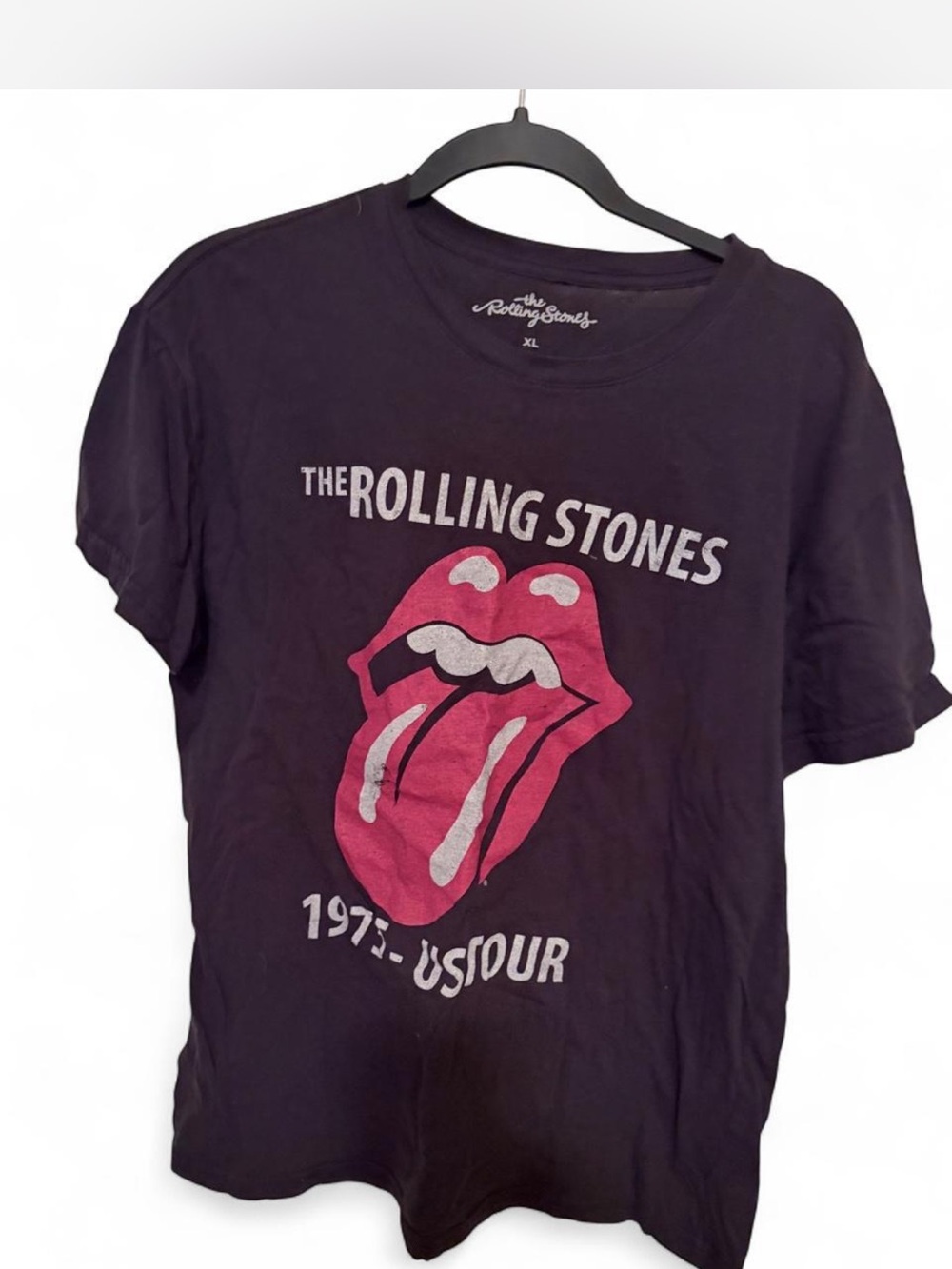 the Rolling Stones Black Tee with Pink Tongue Graphic